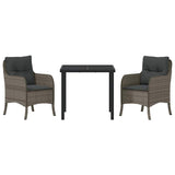 Garden Dining Set with Cushion 3 pcs Grey Poly Rattan