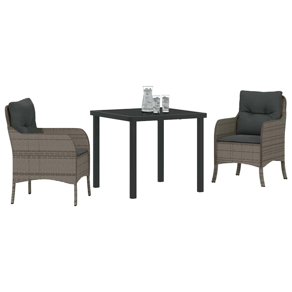 Garden Dining Set with Cushion 3 pcs Grey Poly Rattan