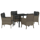 Garden Dining Set with Cushion 5 pcs Grey Poly Rattan