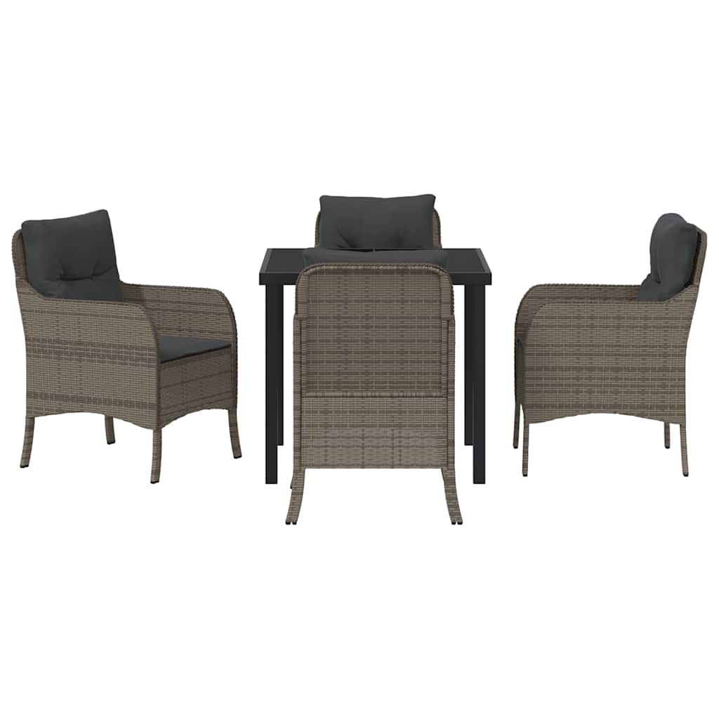 Garden Dining Set with Cushion 5 pcs Grey Poly Rattan