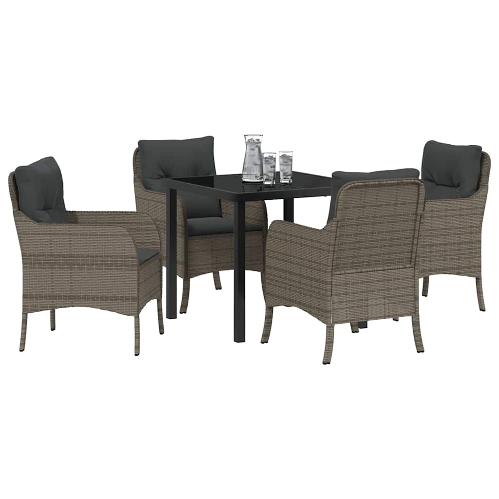 Garden Dining Set with Cushion 5 pcs Grey Poly Rattan