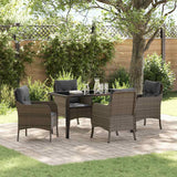 Garden Dining Set with Cushion 5 pcs Grey Poly Rattan