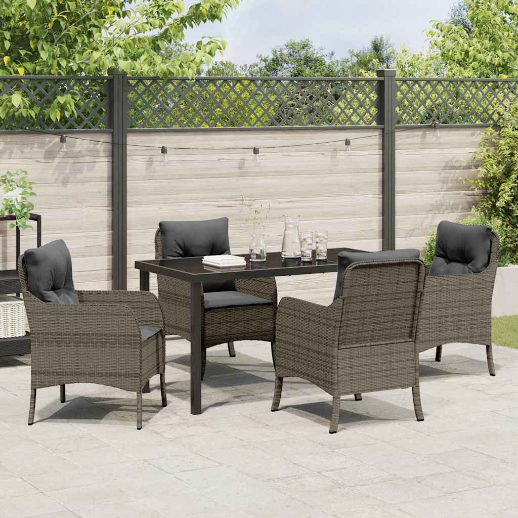 Garden Dining Set with Cushion 5 pcs Grey Poly Rattan