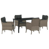 Garden Dining Set with Cushion 5 pcs Grey Poly Rattan - Front View
