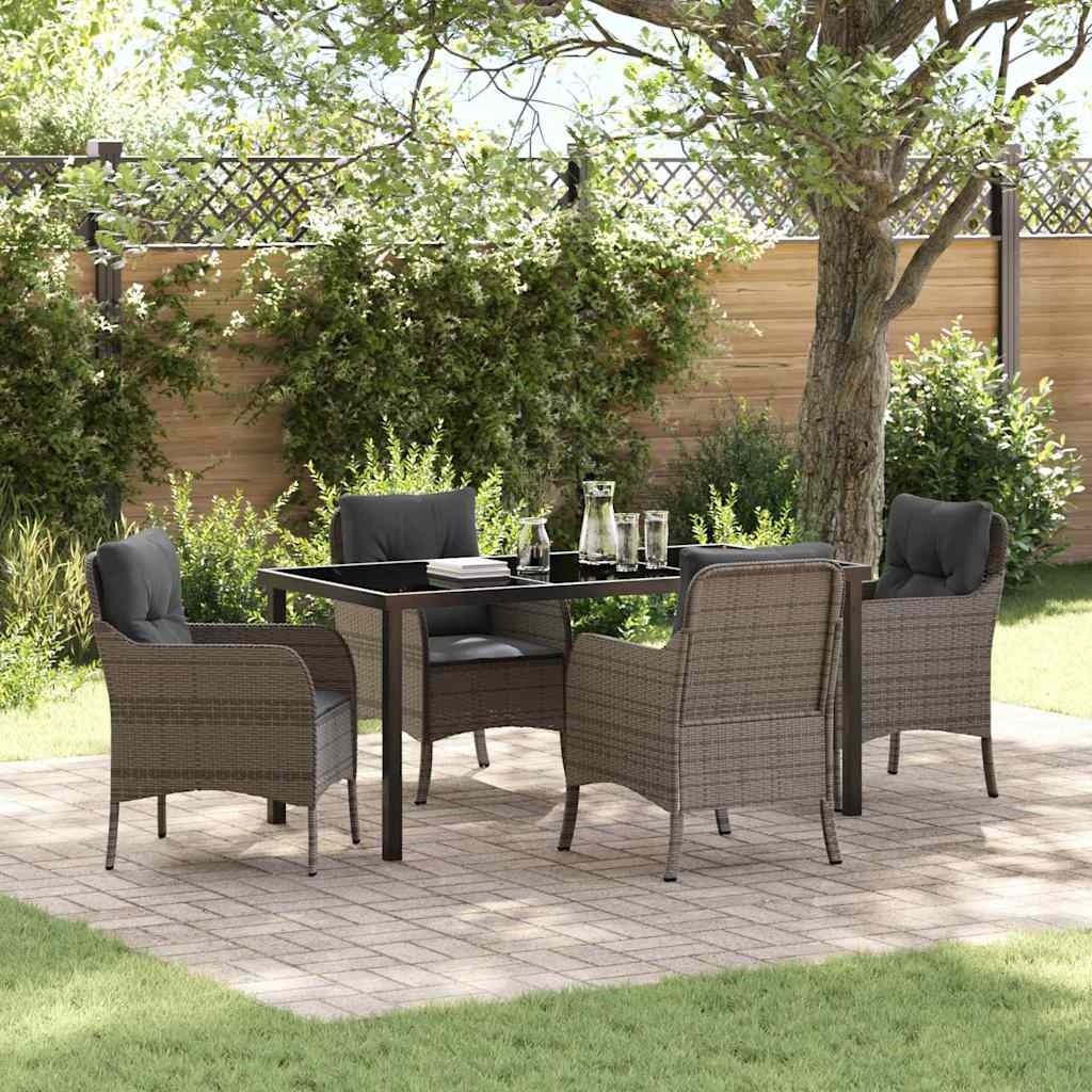 Garden Dining Set with Cushion 5 pcs Grey Poly Rattan