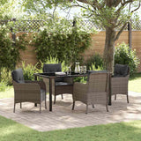 Garden Dining Set with Cushion 5 pcs Grey Poly Rattan