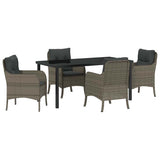 Garden Dining Set with Cushion 5 pcs Grey Poly Rattan - Front View