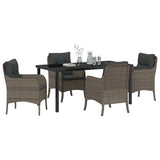 Garden Dining Set with Cushion 5 pcs Grey Poly Rattan