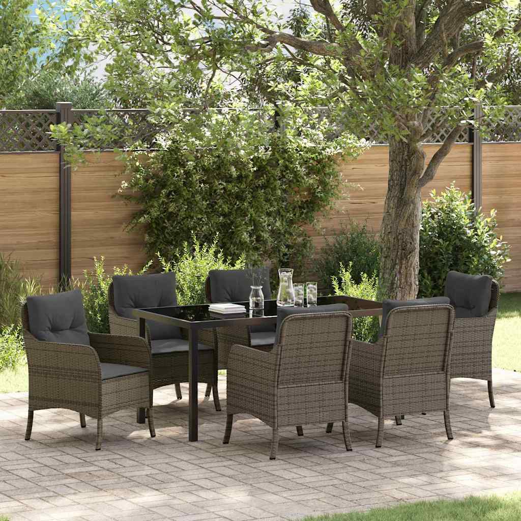 Garden Dining Set with Cushion 7 pcs Grey Poly Rattan