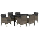 Garden Dining Set with Cushion 7 pcs Grey Poly Rattan - Front View