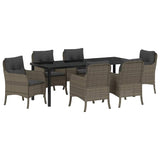 Garden Dining Set with Cushion 7 pcs Grey Poly Rattan