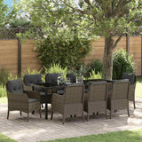 Garden Dining Set with Cushion 9 pcs Grey Poly Rattan