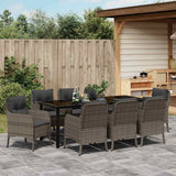 Garden Dining Set with Cushion 9 pcs Grey Poly Rattan
