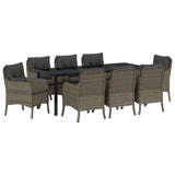 Garden Dining Set with Cushion 9 pcs Grey Poly Rattan