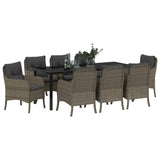 Garden Dining Set with Cushion 9 pcs Grey Poly Rattan - Side View
