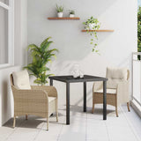 Garden Dining Set with Cushion 3 pcs Beige Poly Rattan