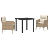 Garden Dining Set with Cushion 3 pcs Beige Poly Rattan