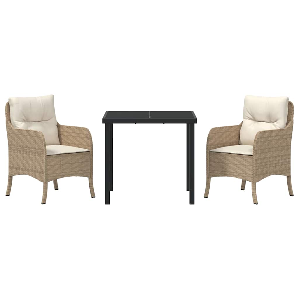 Garden Dining Set with Cushion 3 pcs Beige Poly Rattan