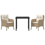 Garden Dining Set with Cushion 3 pcs Beige Poly Rattan