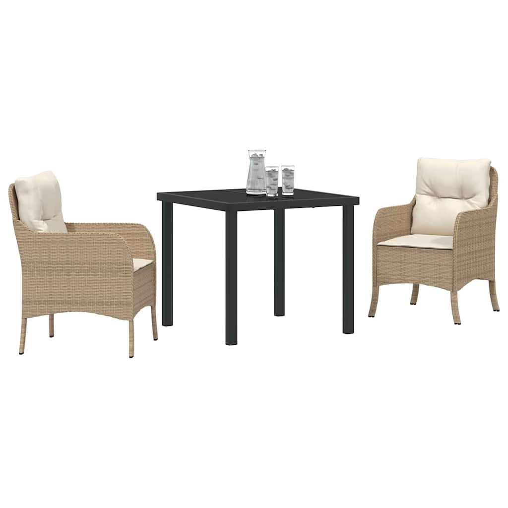 Garden Dining Set with Cushion 3 pcs Beige Poly Rattan