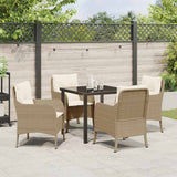 Garden Dining Set with Cushion 5 pcs Beige Poly Rattan