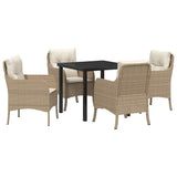 Garden Dining Set with Cushion 5 pcs Beige Poly Rattan