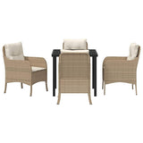 Garden Dining Set with Cushion 5 pcs Beige Poly Rattan
