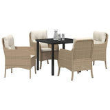 Garden Dining Set with Cushion 5 pcs Beige Poly Rattan - Side View