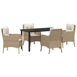 Garden Dining Set with Cushion 5 pcs Beige Poly Rattan - Front View