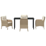 Garden Dining Set with Cushion 5 pcs Beige Poly Rattan - Rear View