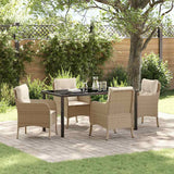 Garden Dining Set with Cushion 5 pcs Beige Poly Rattan