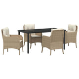 Garden Dining Set with Cushion 5 pcs Beige Poly Rattan - Front View