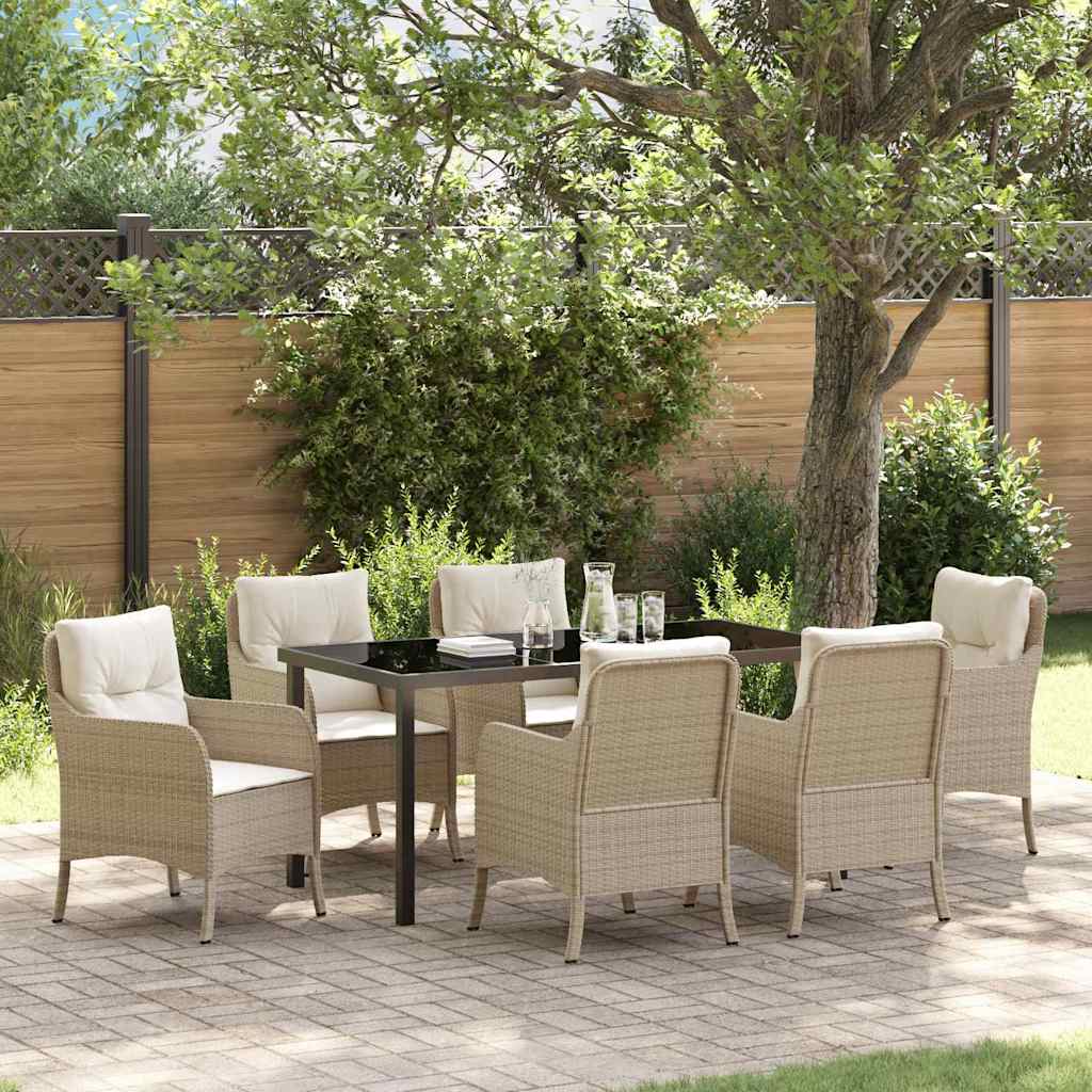 Garden Dining Set with Cushion 7 pcs Beige Poly Rattan