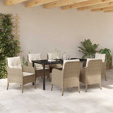 Garden Dining Set with Cushion 7 pcs Beige Poly Rattan - Top-Down View