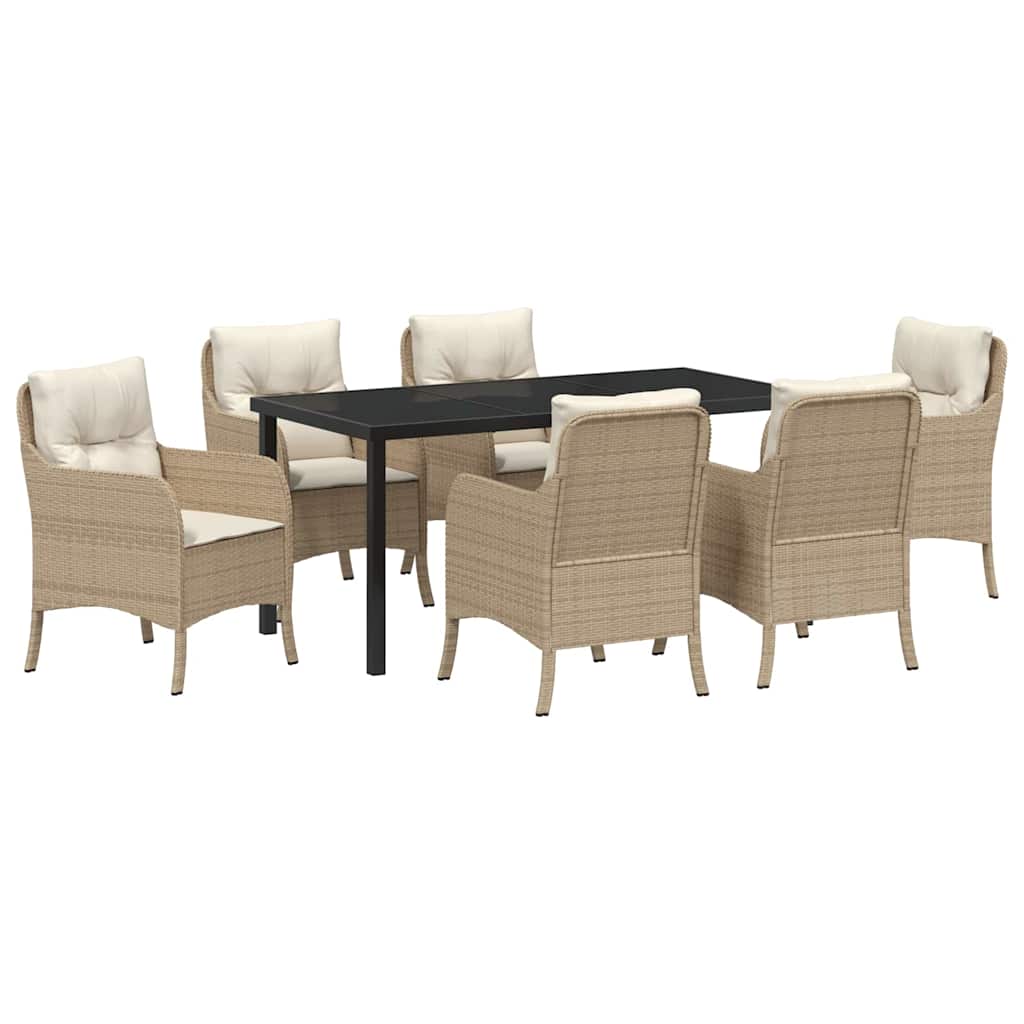 Garden Dining Set with Cushion 7 pcs Beige Poly Rattan