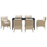 Garden Dining Set with Cushion 7 pcs Beige Poly Rattan