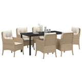 Garden Dining Set with Cushion 7 pcs Beige Poly Rattan - Side View