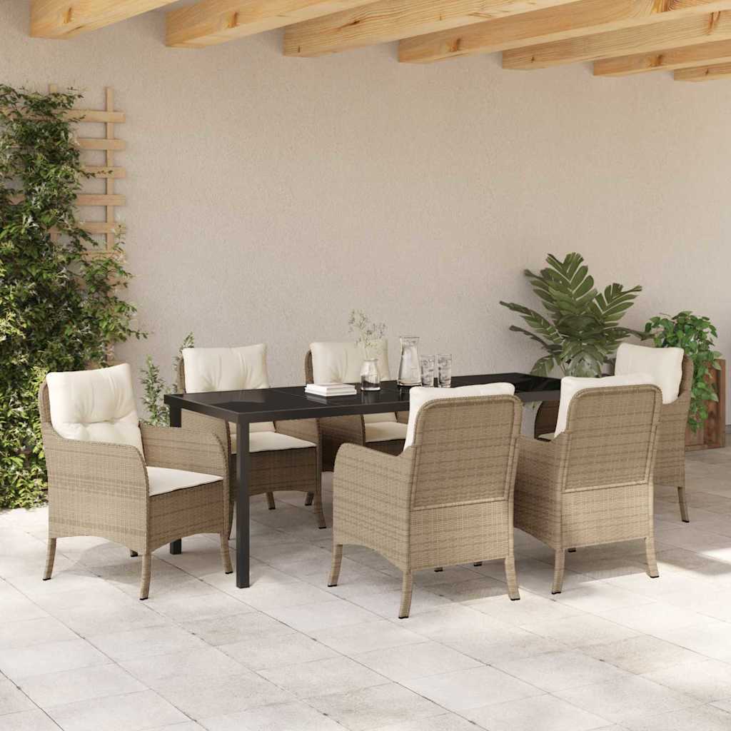 Garden Dining Set with Cushion 7 pcs Beige Poly Rattan