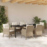 Garden Dining Set with Cushion 7 pcs Beige Poly Rattan