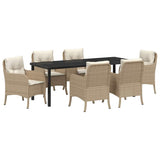 Garden Dining Set with Cushion 7 pcs Beige Poly Rattan - Front View
