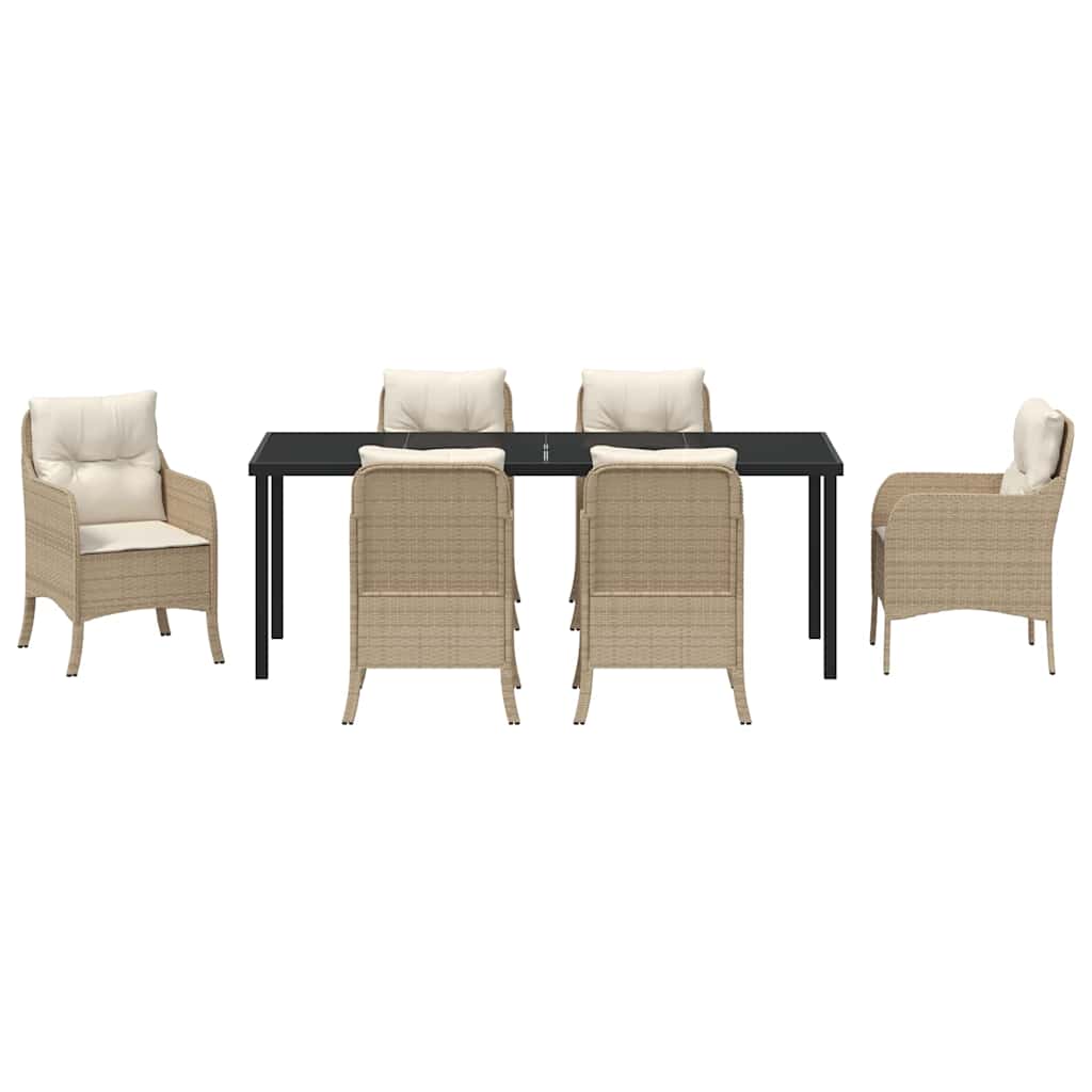 Garden Dining Set with Cushion 7 pcs Beige Poly Rattan