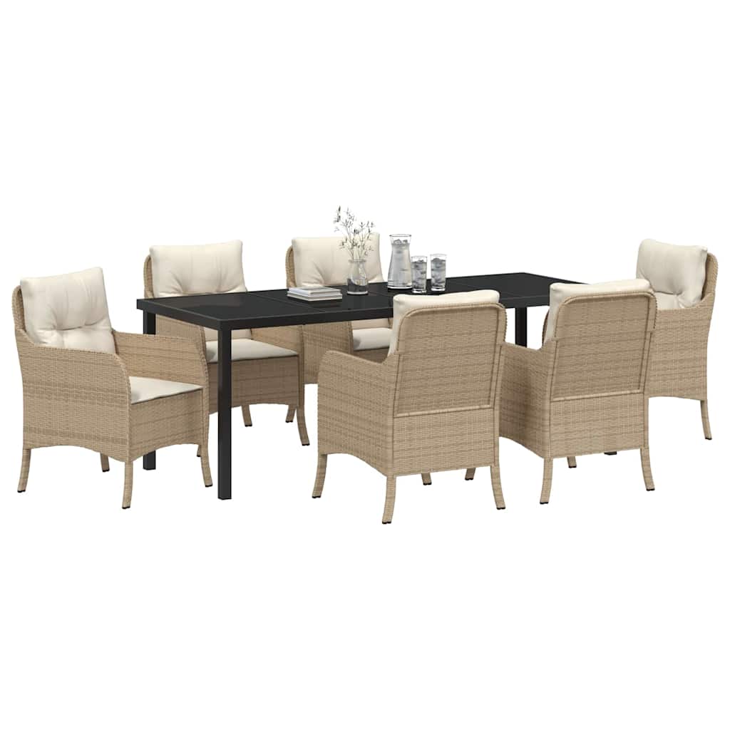 Garden Dining Set with Cushion 7 pcs Beige Poly Rattan