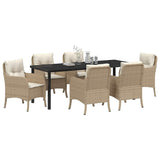 Garden Dining Set with Cushion 7 pcs Beige Poly Rattan - Side View