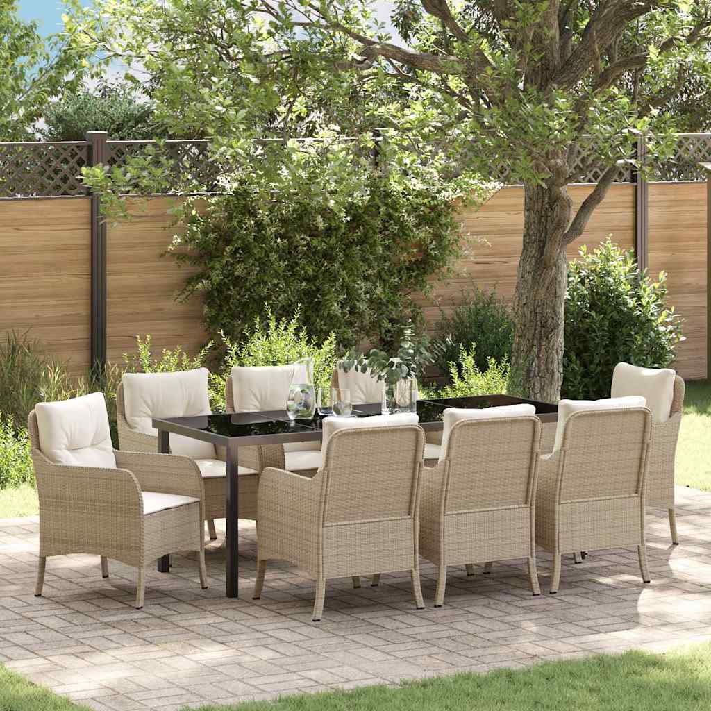 Garden Dining Set with Cushion 9 pcs Beige Poly Rattan