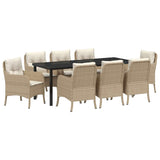 Garden Dining Set with Cushion 9 pcs Beige Poly Rattan - Front View