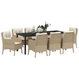 Garden Dining Set with Cushion 9 pcs Beige Poly Rattan - Side View