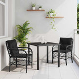 Garden Dining Set with Cushion 3 pcs Black Poly Rattan