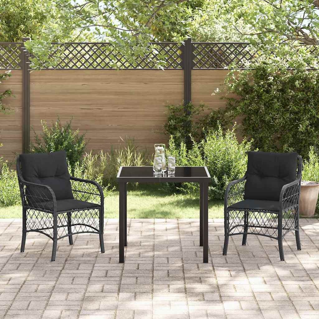Garden Dining Set with Cushion 3 pcs Black Poly Rattan