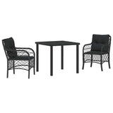 Garden Dining Set with Cushion 3 pcs Black Poly Rattan - Front View