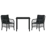 Garden Dining Set with Cushion 3 pcs Black Poly Rattan